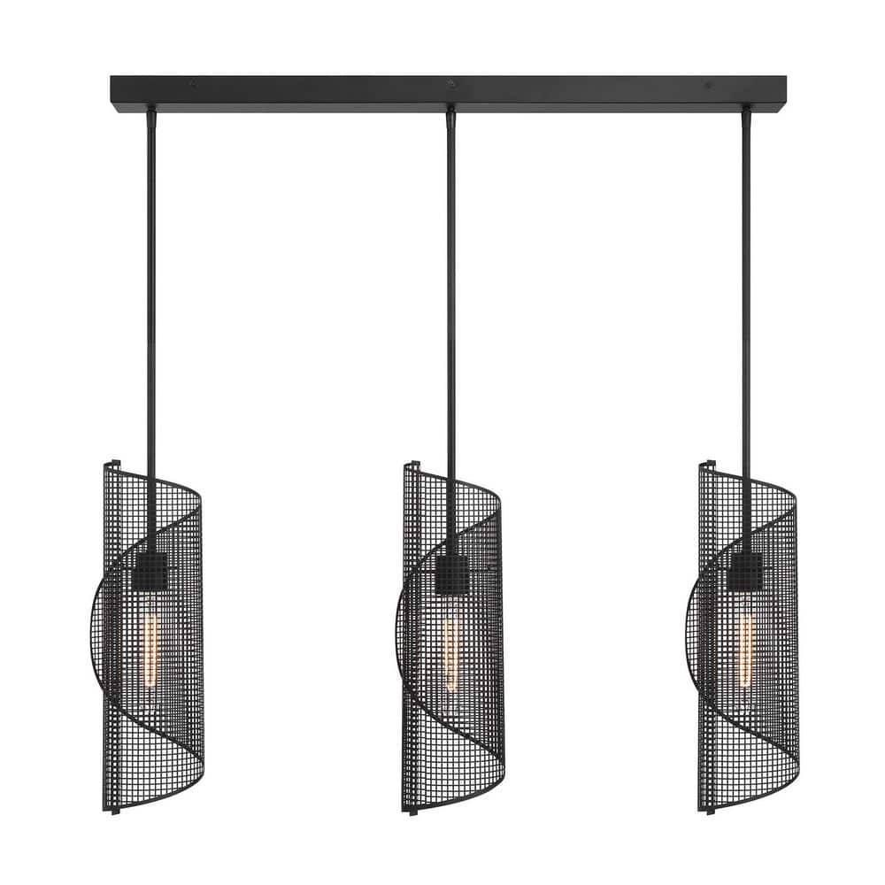 Hillbourne 3-Light Matte Black Contemporary Industrial Linear Chandelier with Metal Ribbon Shades price history on PriceWatchPro