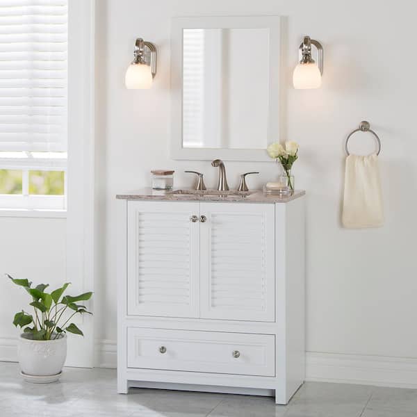 Home Decorators Collection Gladewater 30 in. W x 19 in. D x 35 in. H Single Sink Bath Vanity in White with  Stone Composite Top and Mirror