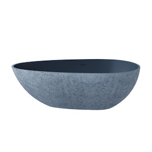 67 in. x 33.46 in. Stone Resin Flatbottom Solid Surface Freestanding Soaking Bathtub in Grey with Brass Drain