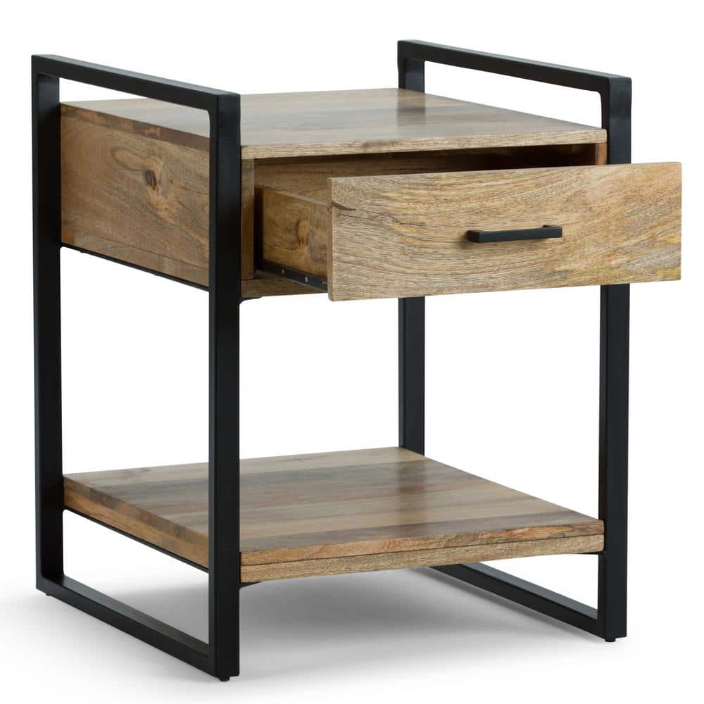 Riverside Black Metal and Natural Wood 20" Industrial Side Table with Storage