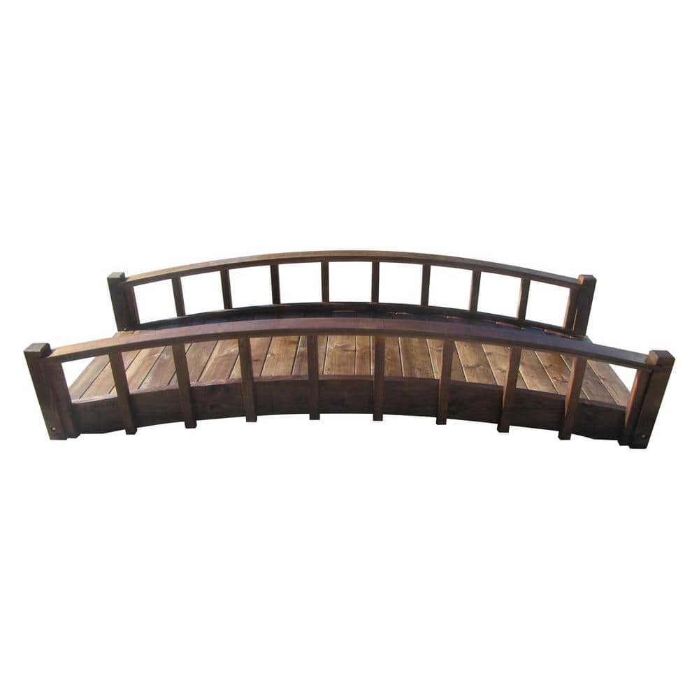 8 ft. Japanese Treated Wood Garden Moon Bridge with Arched Railings