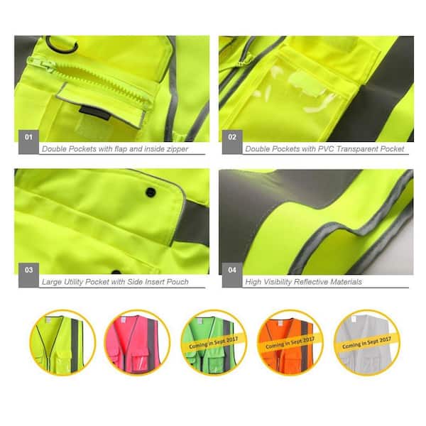 High Visibility Reflective Safety Vest with Pockets and Zipper