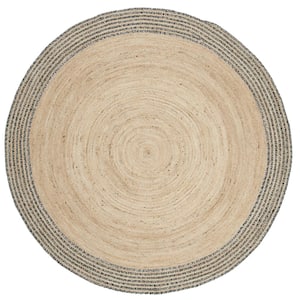 Cape Cod Ivory/Steel Gray 5 ft. x 5 ft. Round Border Area Rug
