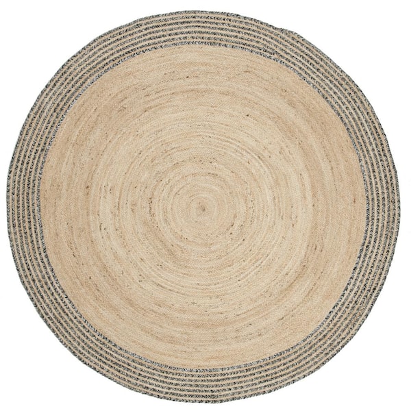 SAFAVIEH Cape Cod Ivory/Steel Gray 5 ft. x 5 ft. Round Border Area Rug