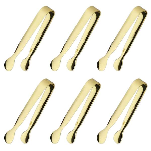 4.25 in. Stainless Steel Ice Tongs for Appetizers, Tea Party, Coffee Bar, and Desserts, Gold (6-Pack)
