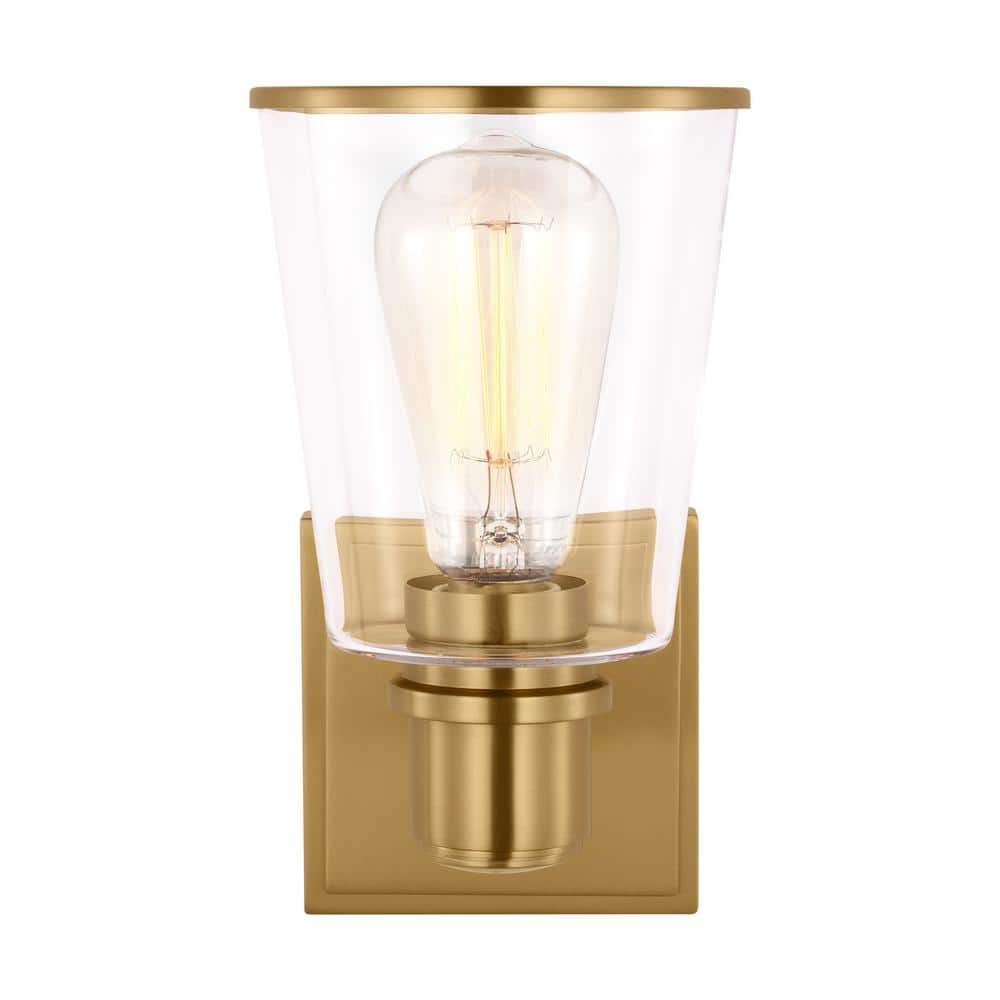 Burnished Brass and Clear Glass Dimmable Bath Sconce