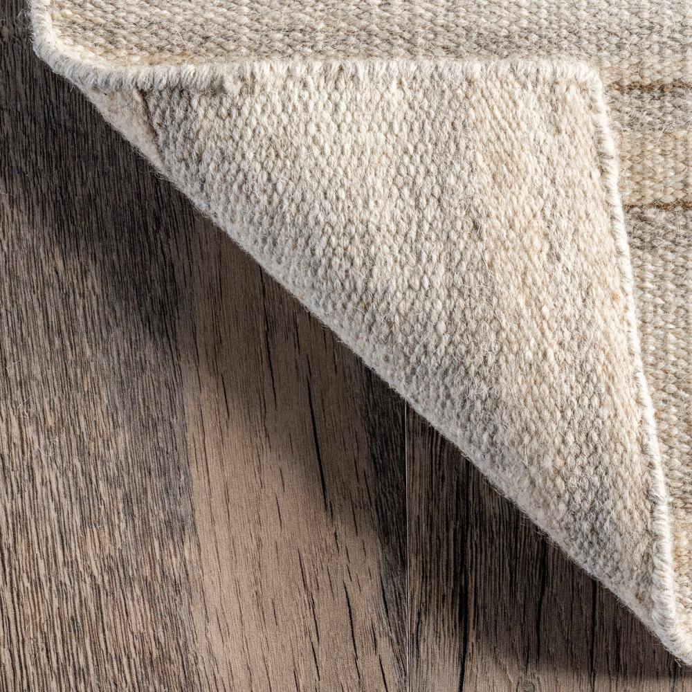 Beige and Gray Wool Stripe Handmade Rectangular Area Rug 6' x 9'