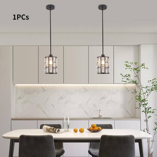 OUKANING 60-Watt 1-Light Black Modern Crystal Pendant Light