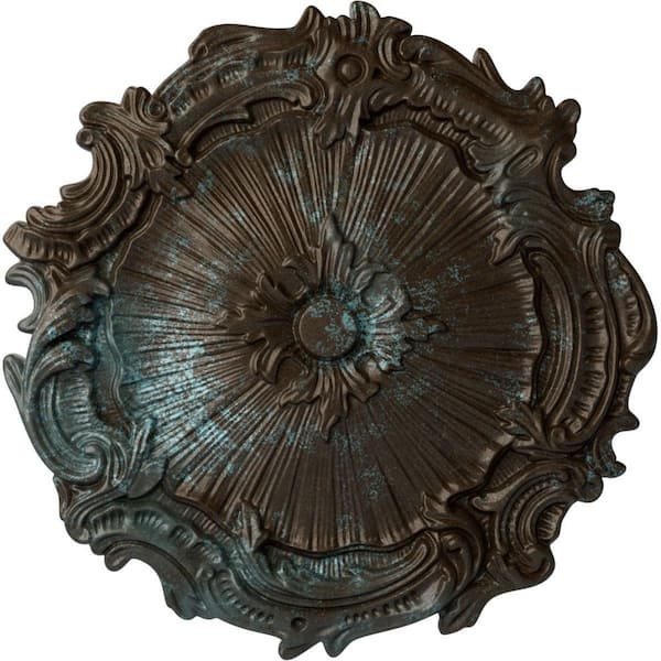 Ekena Millwork 1-3/8" x 16-3/4" x 16-3/4" Polyurethane Plymouth Ceiling Medallion, Bronze Blue Patina
