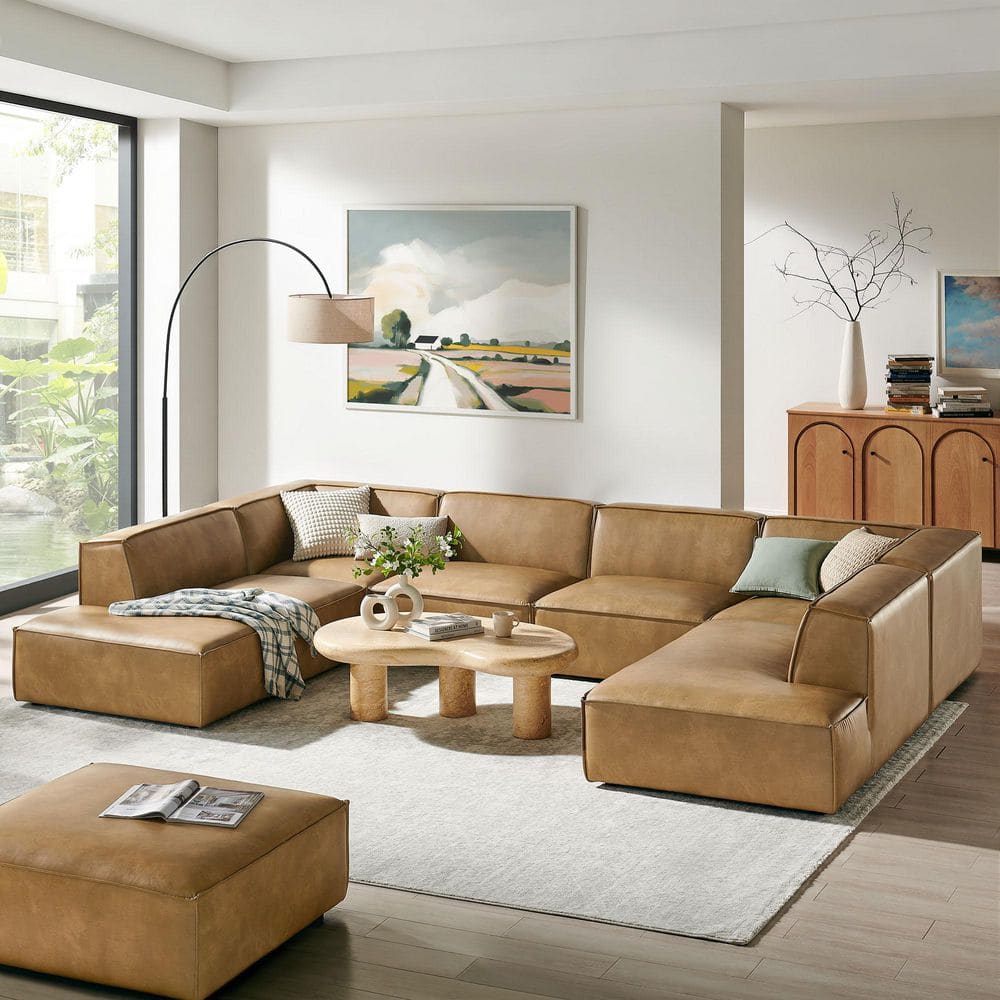 Modway Restore Faux Leather 6-Piece Modular U-Shaped Armless