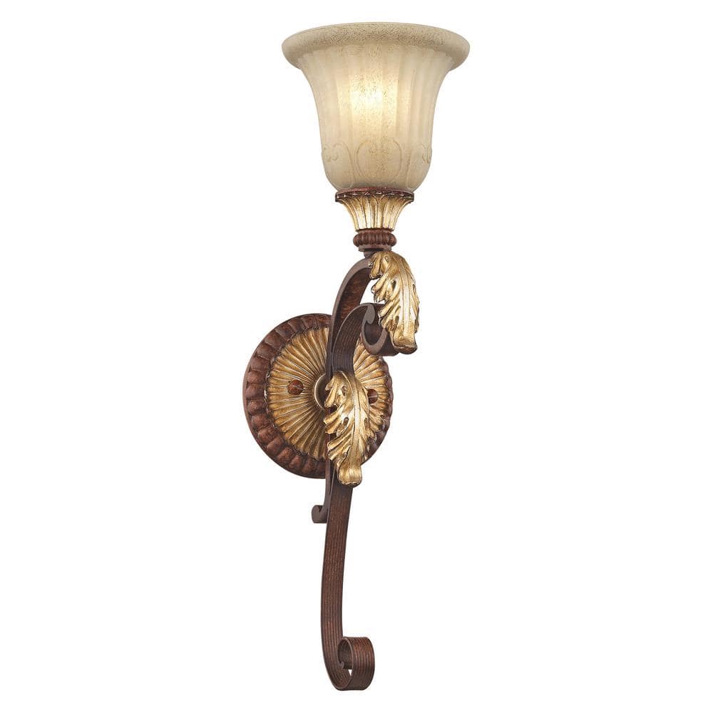 Livex Lighting Villa Verona 1 Light Verona Bronze with Aged Gold Leaf  Accents Wall Sconce 8581-63 - The Home Depot