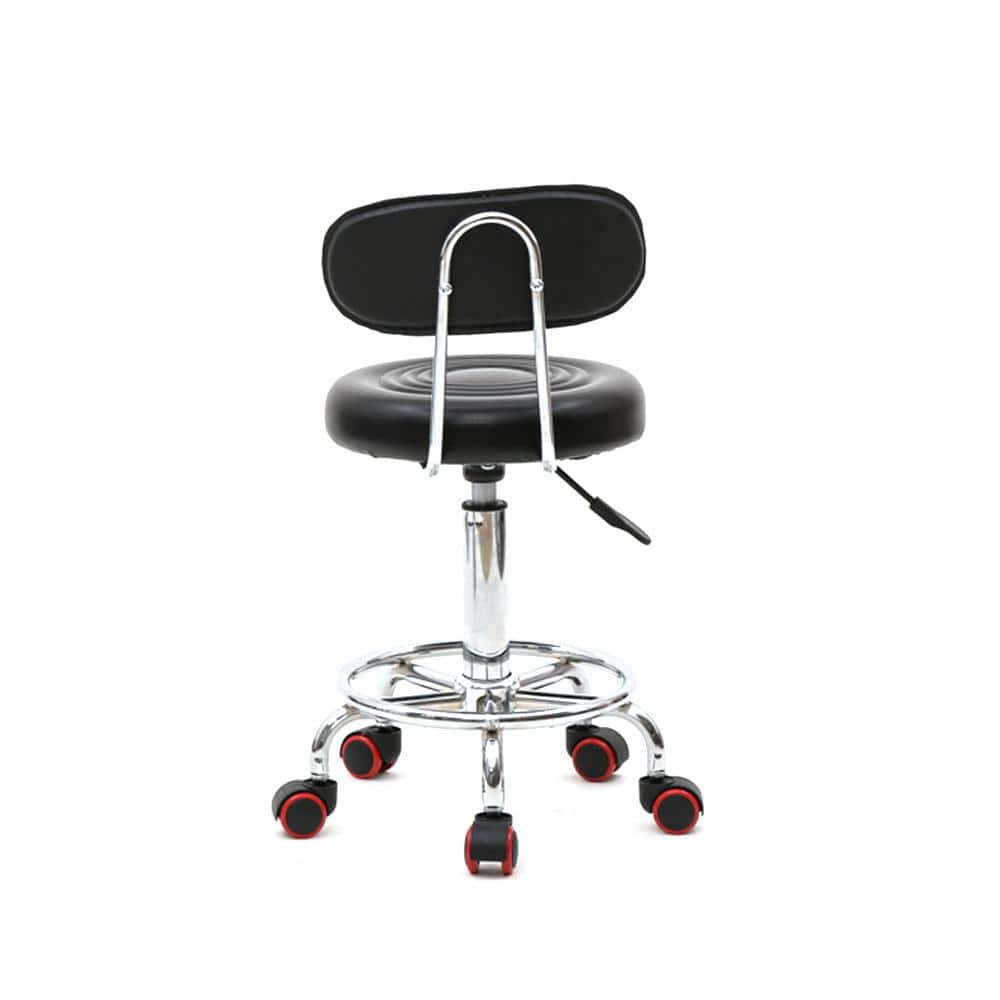 Black Adjustable Ergonomic Salon Stool with Backrest and Wheels