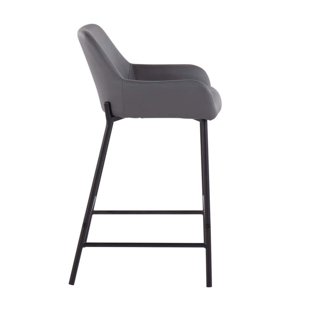 Daniella 21'' Industrial Black Metal & Grey Faux Leather Counter Stools (Set of 2)
