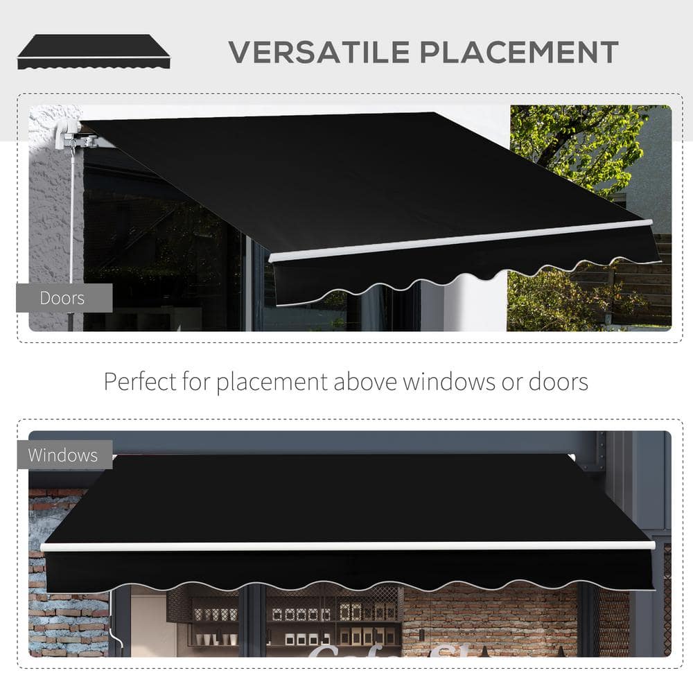 Black Aluminum 8' x 7' Retractable Patio Awning with Fabric Canopy
