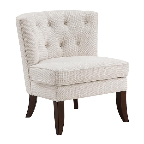Rachael Beige Textured Fabric Upholstery Button Tufted Back Accent Armless Chair