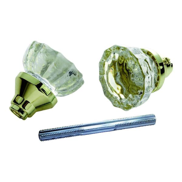 First Watch Security Polished Brass Glass Knob Set with Spindle
