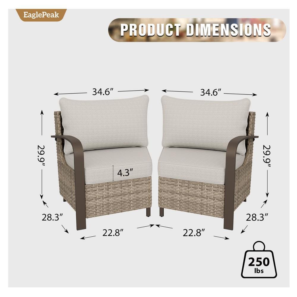 Beige and Brown Steel Frame Outdoor Sectional Sofa Set