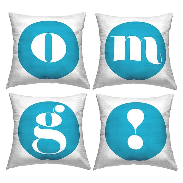 Stupell Industries OMG Blue Initials Blue Square Outdoor Throw Pillow 4-Pack