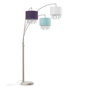 Palace 83 in. 3-Light Crystal Pendants Arch Floor Lamp with Mix Color Shades