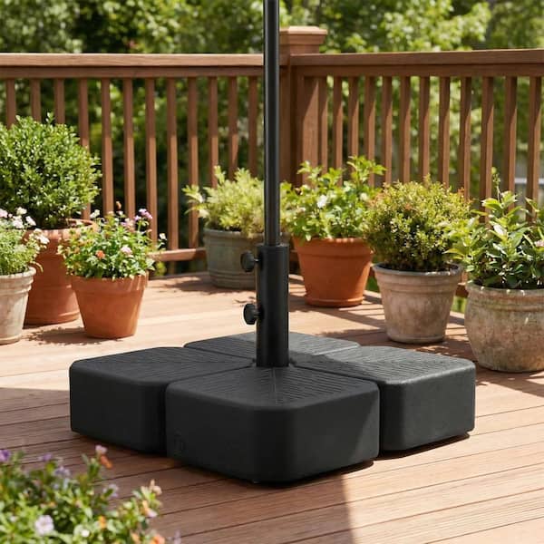 70 lb patio umbrella base spca Rolling Patio Umbrella Base with Wheels, Fillable 70 lbs Water or 88  lbs Sand, Fits 1.5–1.9 in Poles, Black SP-DB1265