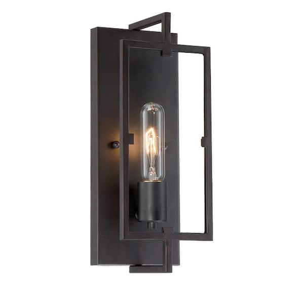 Home Decorators Collection Cordelia Lighting 13 in. 1-light Vintage Bronze Industrial indoor wall sconce with Cage Frame Detail