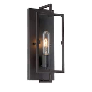 Kenton 4.75 in. 1 Light Bronze Industrial Wall Sconce with Clear Glass Shade for Bathroom