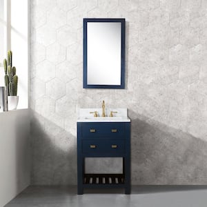 Madalyn 24 in. Vanity in Monarch Blue with Carrara White Marble Top with White Basin and Mirror