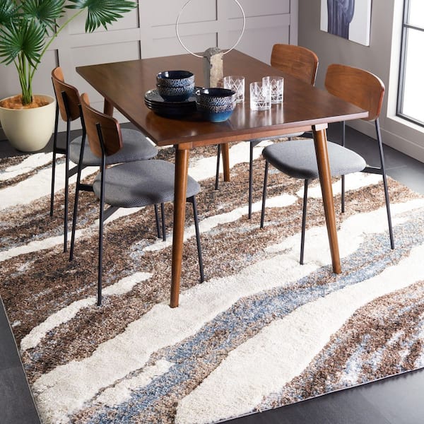 Hi-Lo Shag 7 ft. x 9 ft. Brown/Beige Blue Marble Area Rug