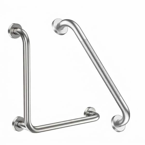 JFVKAF 16 in. Concealed Screw L-Shaped Safety Grab Bar Set Brushed