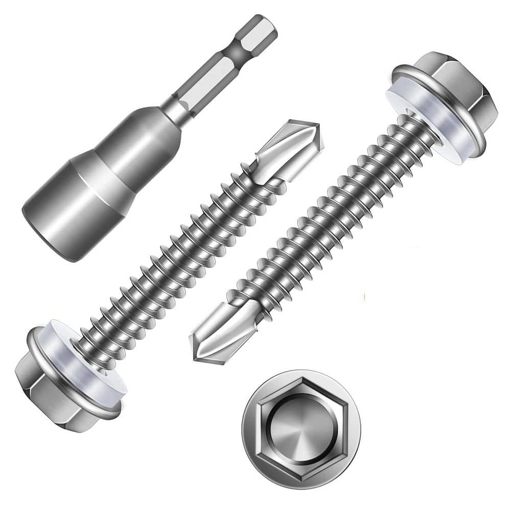 "#12 x 1-1/2 in. Silver Hex Button Head Self Drilling Sheet Metal Screw (50-Pack)" price history on PriceWatchPro