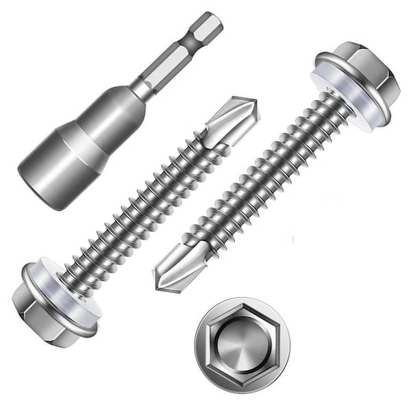 #12 x 1-1/2 in. Hex Washer Head 410 Stainless Steel Self Drilling Sheet Metal Screw (50-Pack)