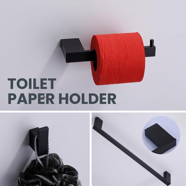 5-Piece Bath Hardware Set with 23 in.Towel Bar, Paper Holder, Towel Hook, Mounting Hardware Included in Matte Black