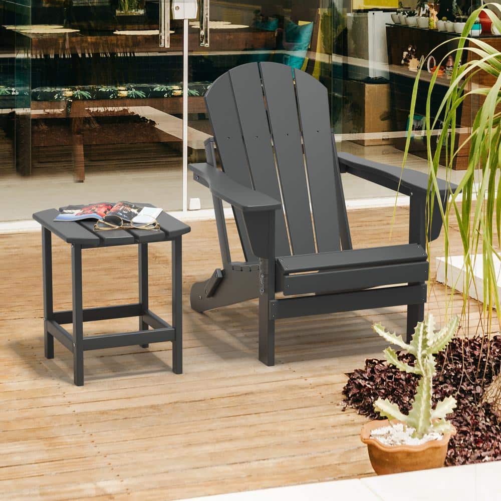 2 Piece Plastic Adirondack Patio Conversation Chair Table Set Folding Seat 