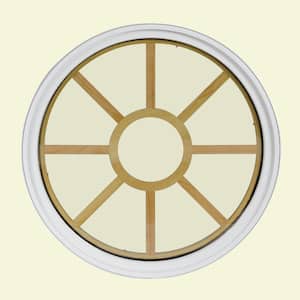 18 in. x 18 in. Round White 4-9/16 in. Jamb 9-Lite Grille Geometric Aluminum Clad Wood Window