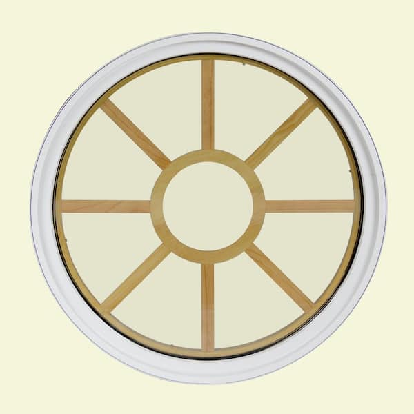 FrontLine 24 in. x 24 in. Round White 4-9/16 in. Jamb 9-Lite Grille Geometric Aluminum Clad Wood Window