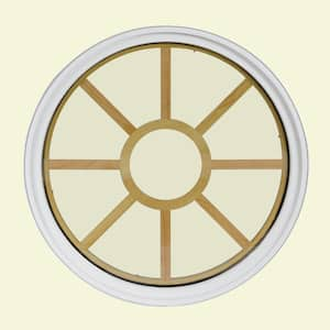 48 in. x 48 in. Round White 4-9/16 in. Jamb 2-1/4 in. Interior Trim 9-Lite Grille Geometric Aluminum Clad Wood Window