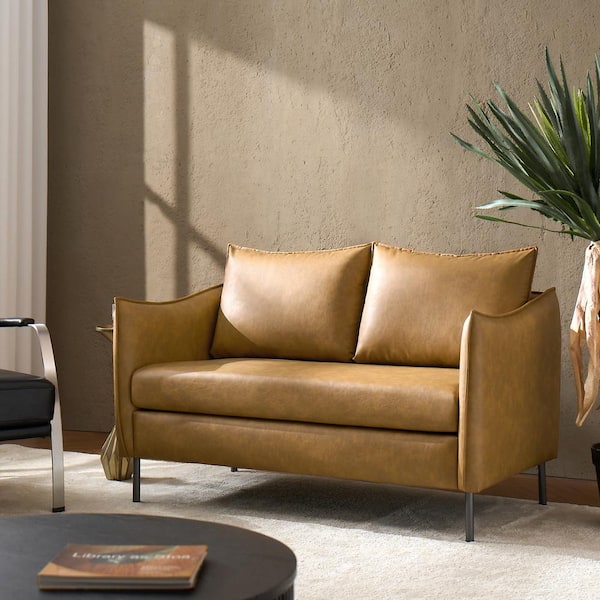 JAYDEN CREATION Theodoric Camel 53 in. W Modern 2 Seats Upholstered Leather Loveseat