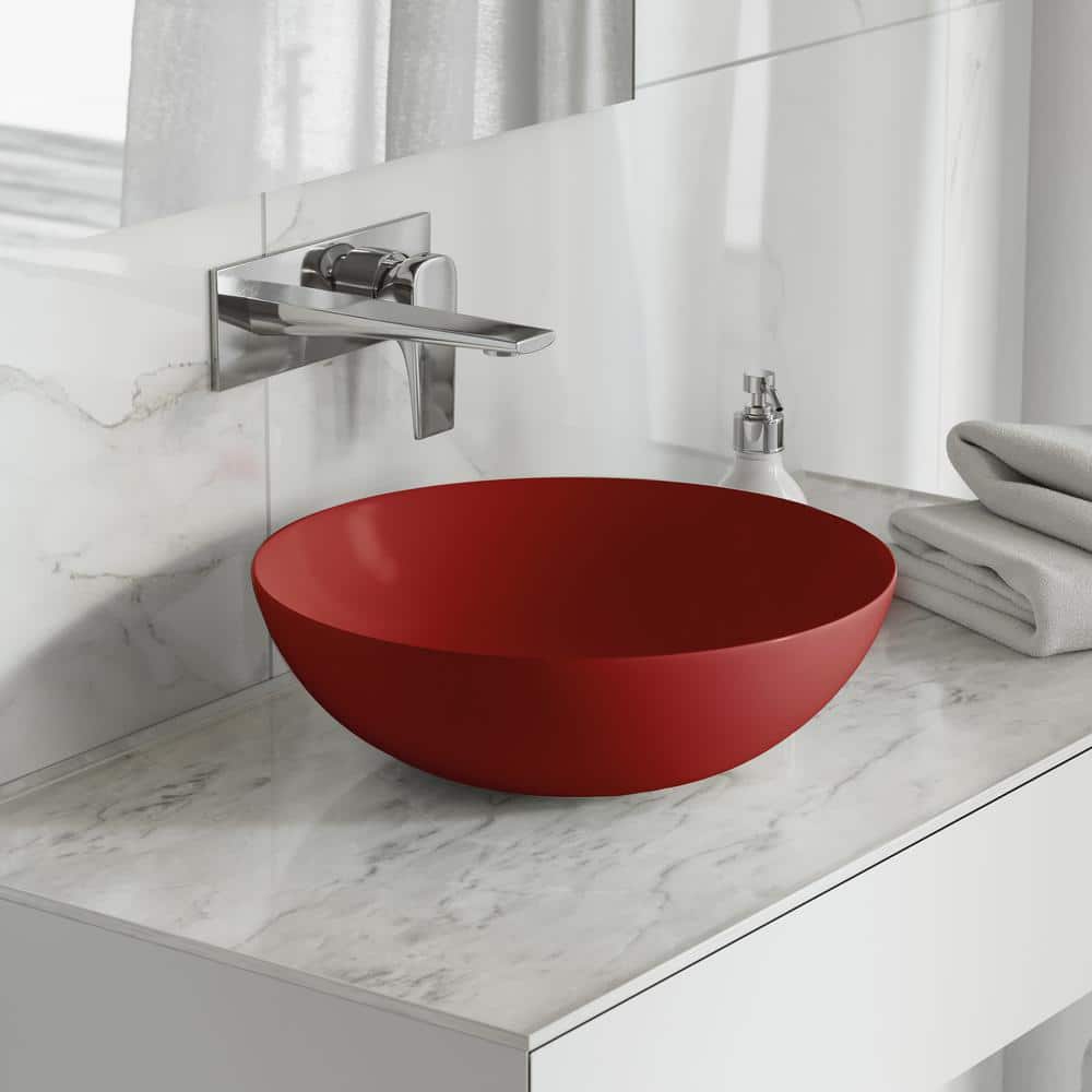 Matte Red Ceramic Above-Counter Vessel Sink, 15.3 in