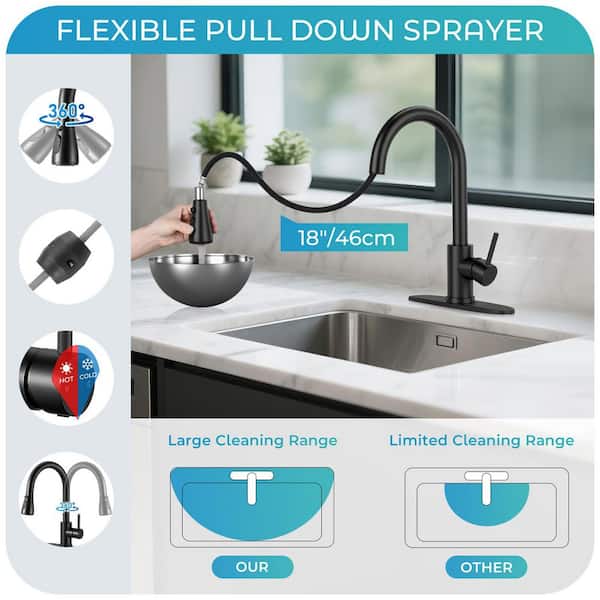 Single Handle Pull Down Sprayer Kitchen Faucet with Pull Out Spray Wand in Matte Black