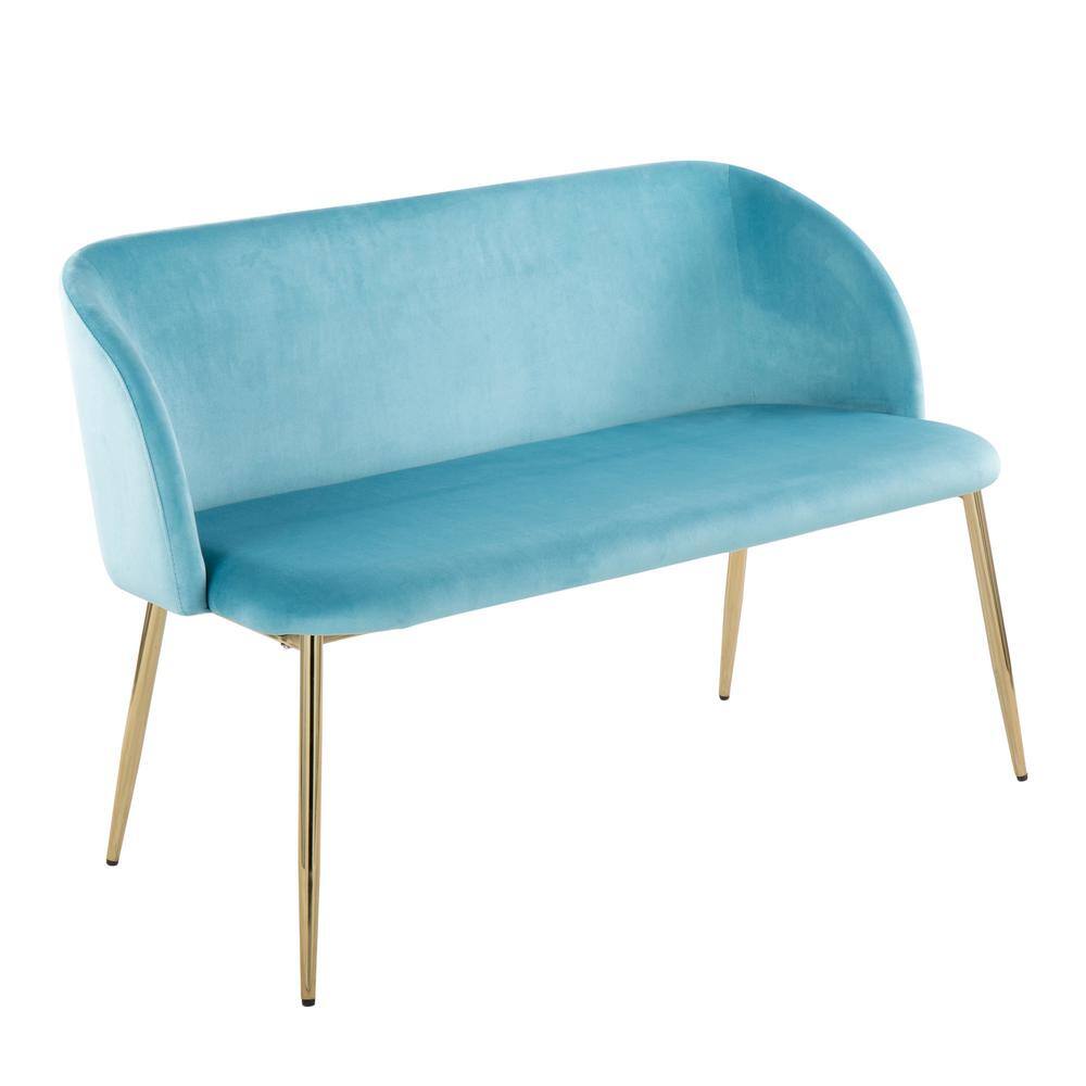 Lumisource Fran Light Blue Velvet and Gold Metal Bench (29.75 in. x 46