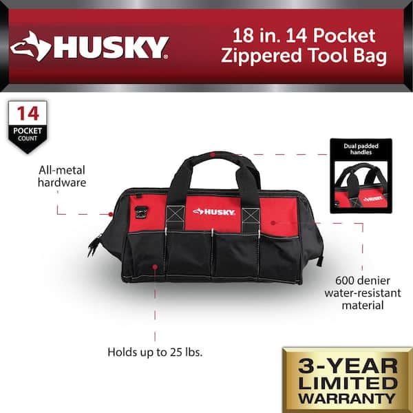 Husky Heavy-Duty 14 in. PRO Tool Bag H-014-SLO - The Home Depot