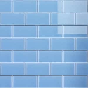 Crystile Blue 6 in. x 3 in. Subway Glossy Glass Mosaic Tile Sample