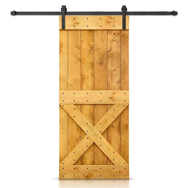 CALHOME 32 in. x 84 in. Distressed Mini X Series Colonial Maple Stained DIY Wood Interior Sliding Barn Door with Hardware Kit