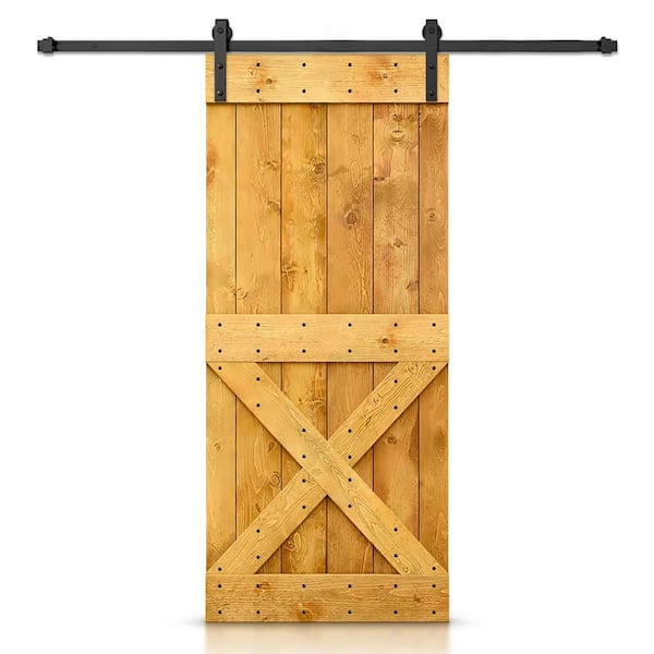 CALHOME 20 in. x 84 in. Distressed Mini X Series Colonial Maple Stained DIY Wood Interior Sliding Barn Door with Hardware Kit