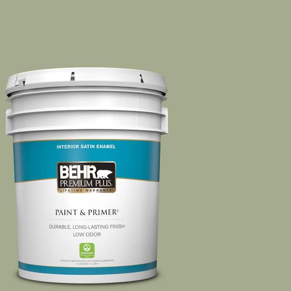 BEHR PREMIUM PLUS 5 gal. #PMD-36 Mountain Sage Satin Enamel Low Odor Interior Paint & Primer