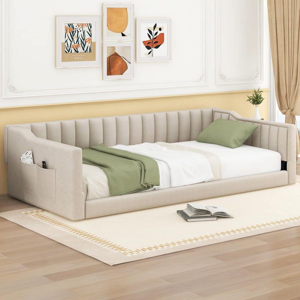 Xavier Modern Beige Upholstered Velvet Twin XL Size Daybed with Storage Pocket price history on PriceWatchPro