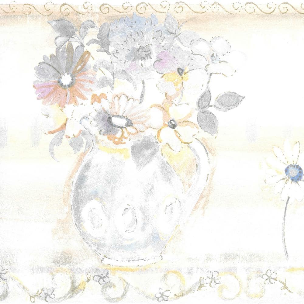 Falkirk Brin Pastel Flowers In Vases Pink, Yellow, Blue, Green Wallpaper Bo