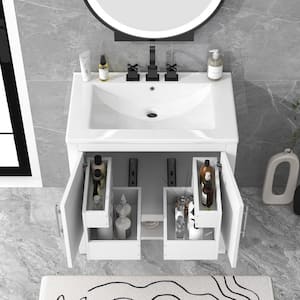 30" Bathroom Vanity with Sink Multi-functional Bathroom Cabinet with Doors and Drawers Solid Frame MDF Board in White