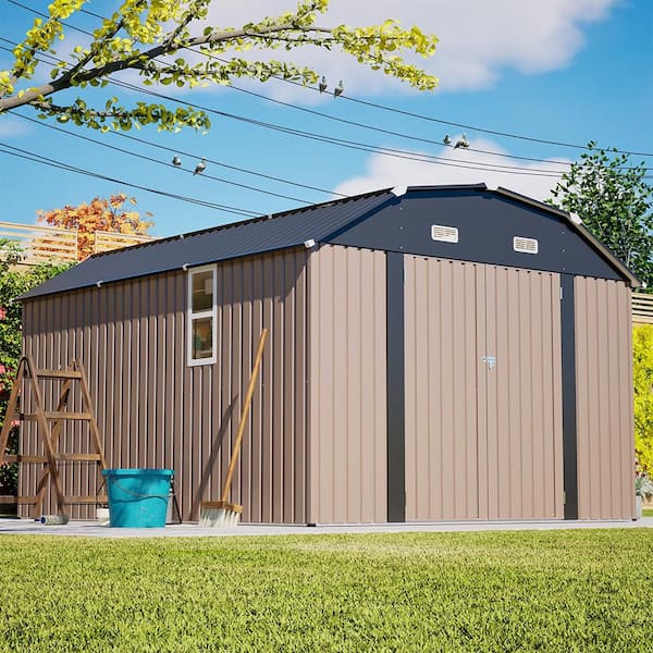 10 ft. W x 12 ft. D Outdoor Brown Metal Storage Shed with Window Tool Shed for Garden (110 sq. ft. )