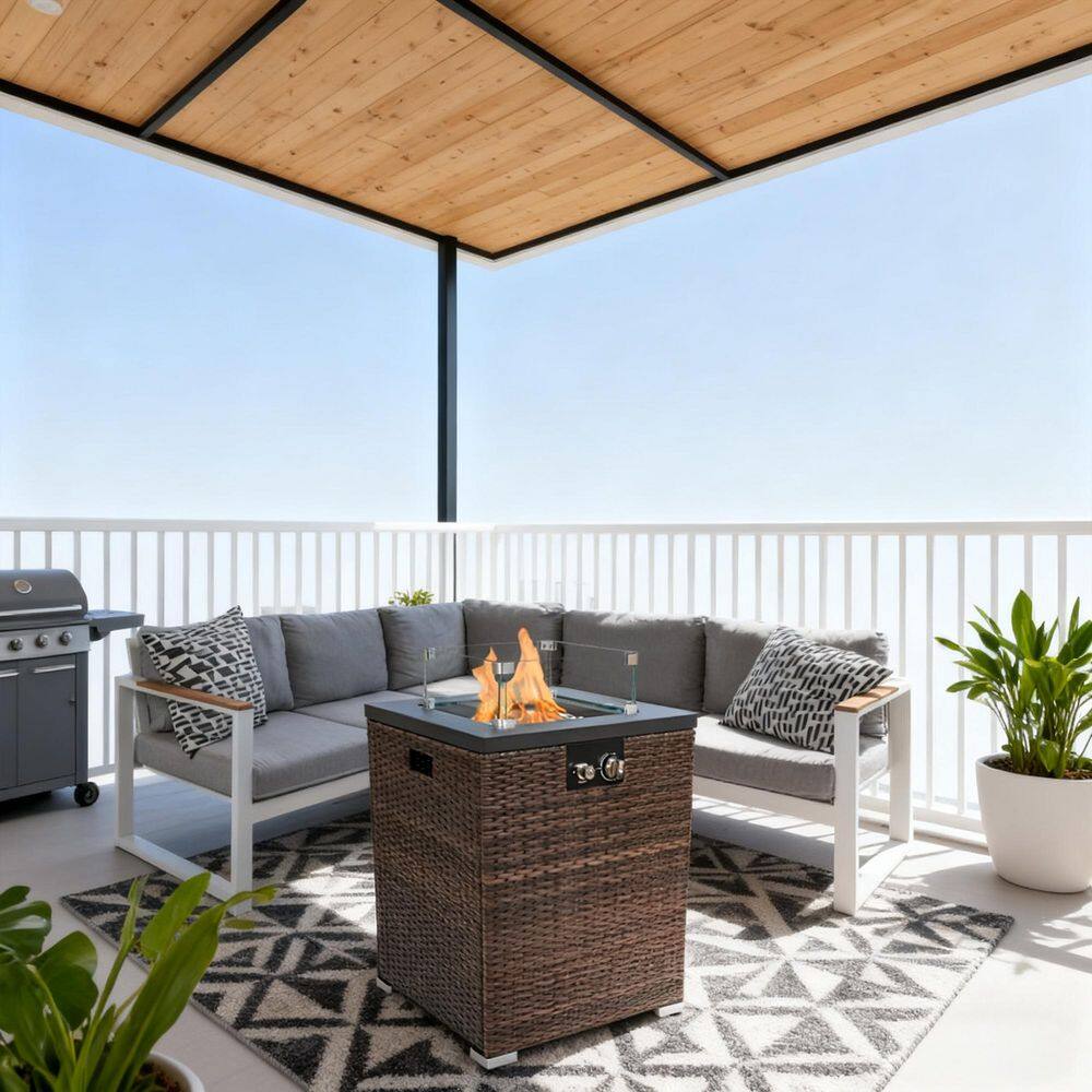 "22"" 50000 BTU Black Propane Gas Fire Pit Table Square Steel Fire Pit with Beautiful Wicker Base for Outside Patio Deck" price history on PriceWatchPro